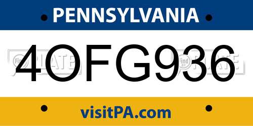 4OFG936 Pennsylvania License Plate