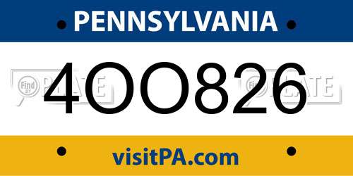 4OO826 Pennsylvania License Plate