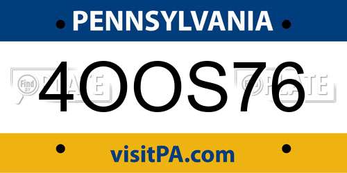 4OOS76 Pennsylvania License Plate