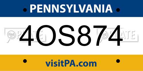 4OS874 Pennsylvania License Plate