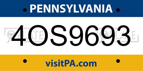 4OS9693 Pennsylvania License Plate