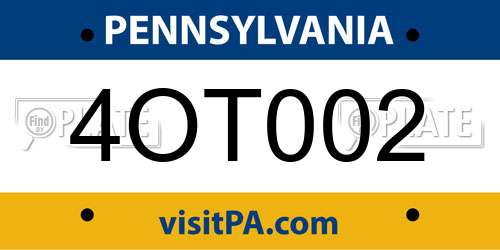 4OT002 Pennsylvania License Plate