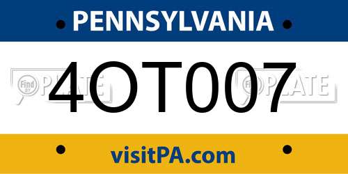 4OT007 Pennsylvania License Plate