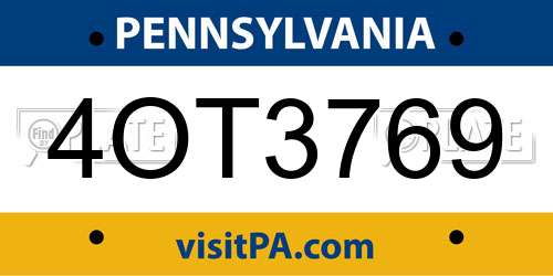 4OT3769 Pennsylvania License Plate