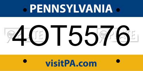 4OT5576 Pennsylvania License Plate