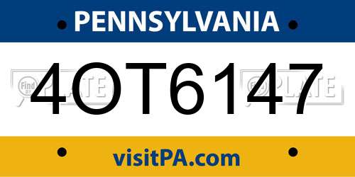 4OT6147 Pennsylvania License Plate