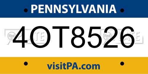 4OT8526 Pennsylvania License Plate