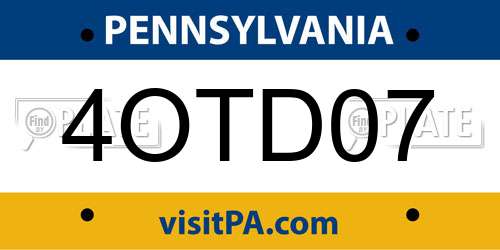 4OTD07 Pennsylvania License Plate