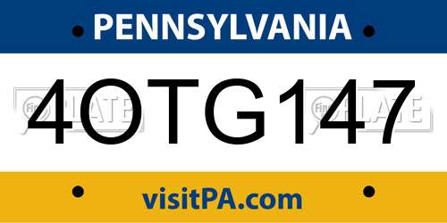 4OTG147 Pennsylvania License Plate