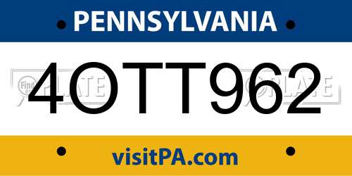 4OTT962 Pennsylvania License Plate