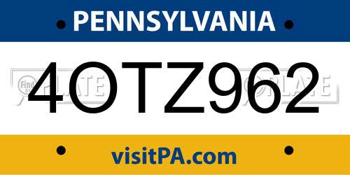 4OTZ962 Pennsylvania License Plate
