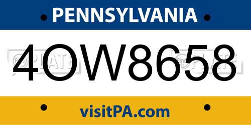 4OW8658 Pennsylvania License Plate
