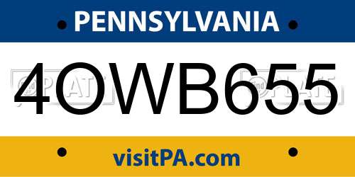 4OWB655 Pennsylvania License Plate