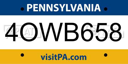 4OWB658 Pennsylvania License Plate