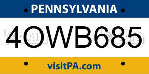 4OWB685 Pennsylvania License Plate