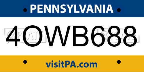 4OWB688 Pennsylvania License Plate