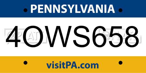 4OWS658 Pennsylvania License Plate