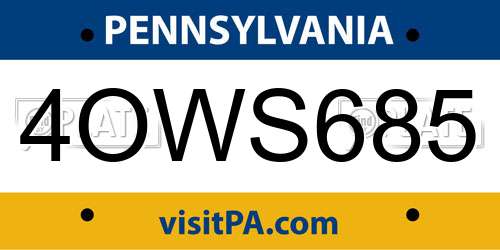 4OWS685 Pennsylvania License Plate