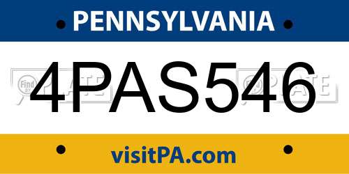 4PAS546 Pennsylvania License Plate