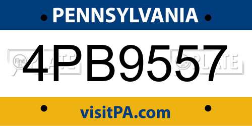 4PB9557 Pennsylvania License Plate