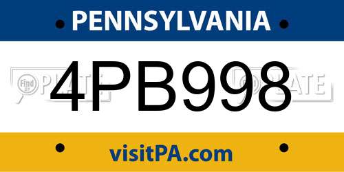 4PB998 Pennsylvania License Plate