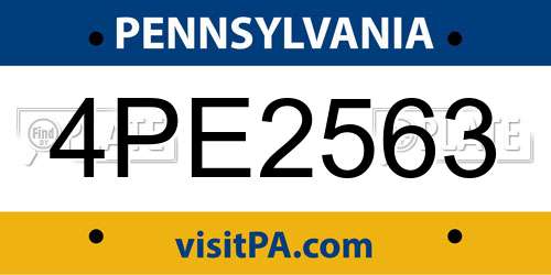 4PE2563 Pennsylvania License Plate