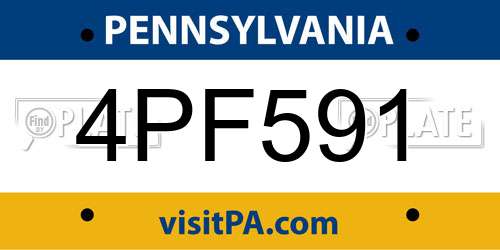 4PF591 Pennsylvania License Plate