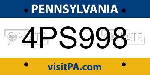 4PS998 Pennsylvania License Plate