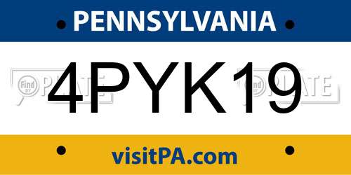 4PYK19 Pennsylvania License Plate