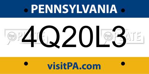 4Q20L3 Pennsylvania License Plate