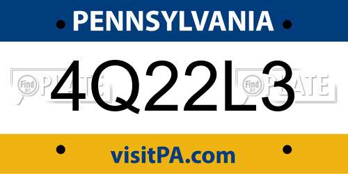 4Q22L3 Pennsylvania License Plate
