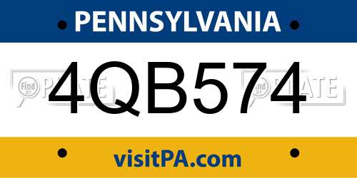 4QB574 Pennsylvania License Plate