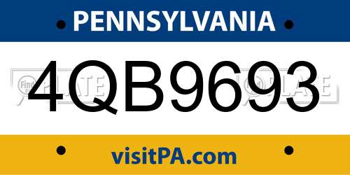4QB9693 Pennsylvania License Plate