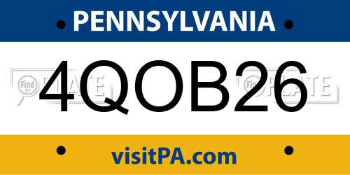 4QOB26 Pennsylvania License Plate