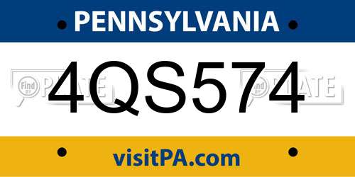 4QS574 Pennsylvania License Plate