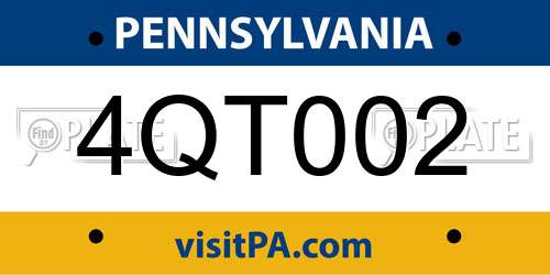 4QT002 Pennsylvania License Plate