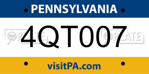 4QT007 Pennsylvania License Plate