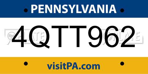 4QTT962 Pennsylvania License Plate