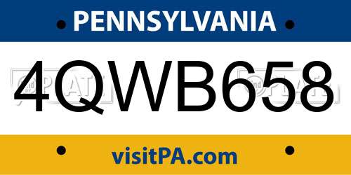 4QWB658 Pennsylvania License Plate