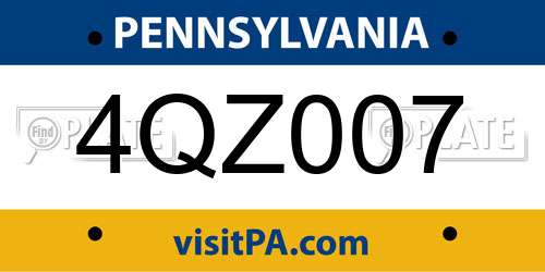 4QZ007 Pennsylvania License Plate