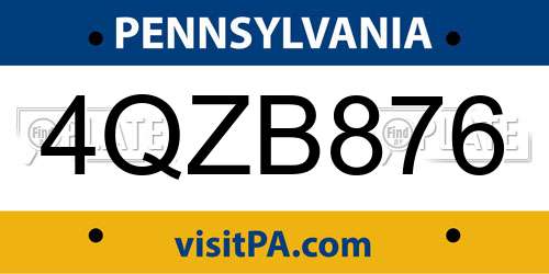 4QZB876 Pennsylvania License Plate