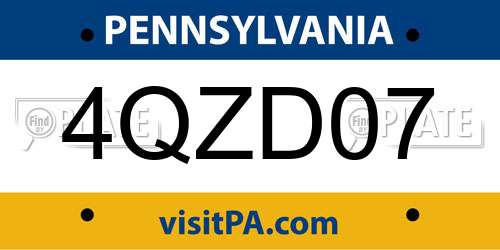 4QZD07 Pennsylvania License Plate