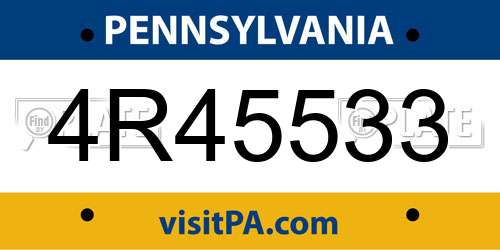 4R45533 Pennsylvania License Plate