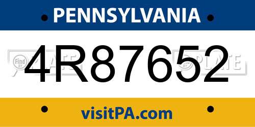 4R87652 Pennsylvania License Plate