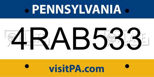 4RAB533 Pennsylvania License Plate