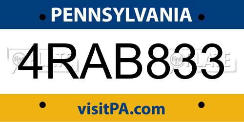 4RAB833 Pennsylvania License Plate
