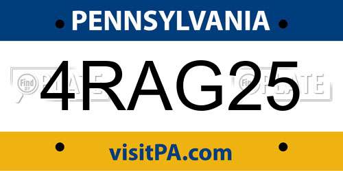 4RAG25 Pennsylvania License Plate
