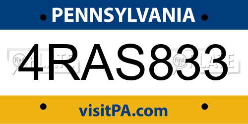 4RAS833 Pennsylvania License Plate