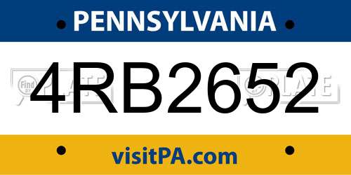 4RB2652 Pennsylvania License Plate