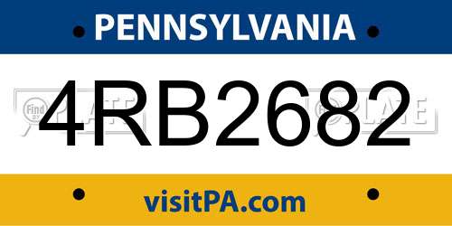 4RB2682 Pennsylvania License Plate